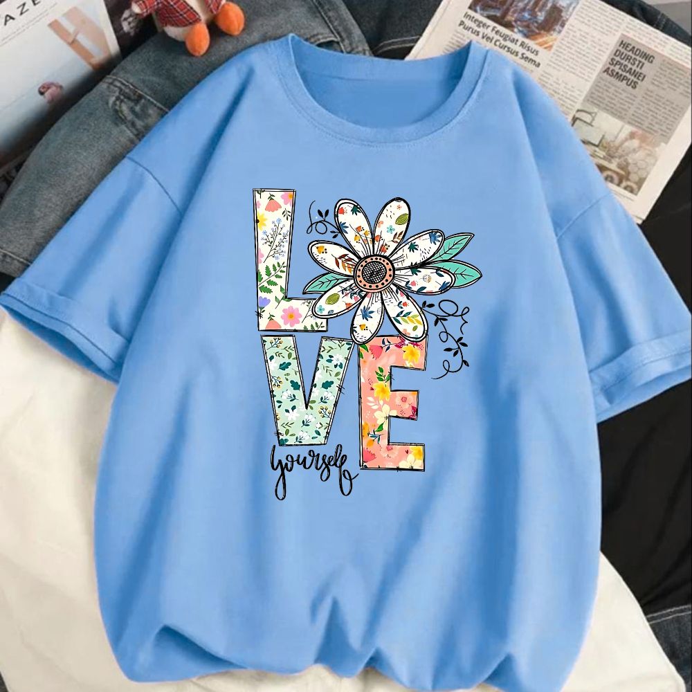Love Flower Oversized Drop Shoulder T-Shirt for Women